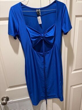 Blue Midi Dress with Front Twist Detail